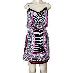 Express Multipattern Zebra Sleeveless Blouson Dress White Black Pink Size Small